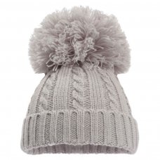 H650-G: Grey Cable Knit Hat w/Pom Poms (0-12m)
